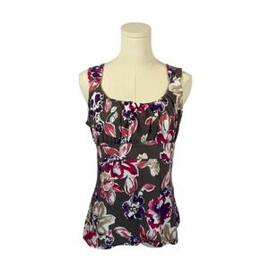 Ann Taylor Brown Tank Top w/ Purple & Pink Floral Pattern (Size L)
